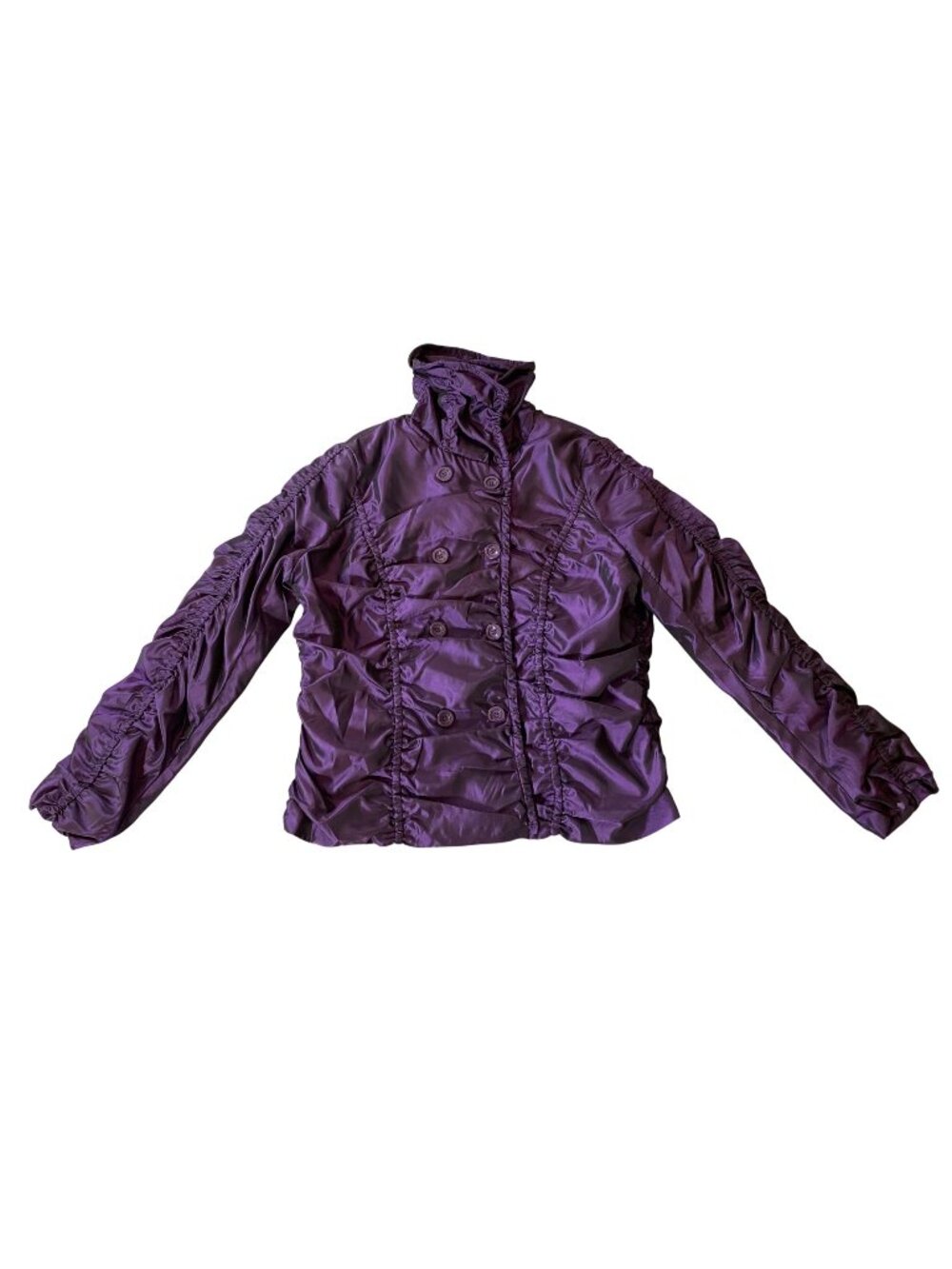Katherine Barclay Womens Ruched iridescent Purple Satin Jacket Large